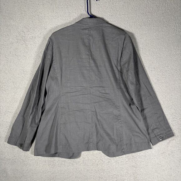 J Jill Linen Blend Blazer Women’s Size M Petite Gray Unlined Stretch Lagenlook - Picture 13 of 16
